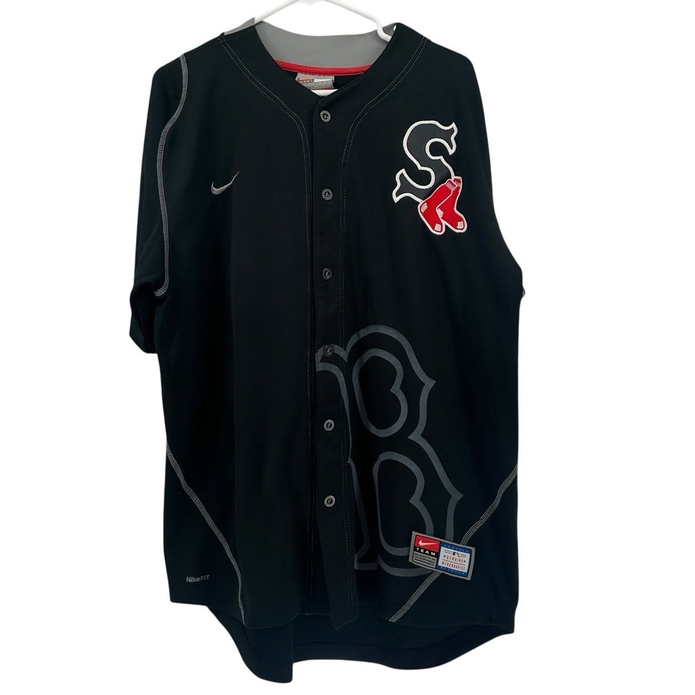 Nike Boston Red Sox MLB Baseball Jersey Mens Medium Black Button Front Logo